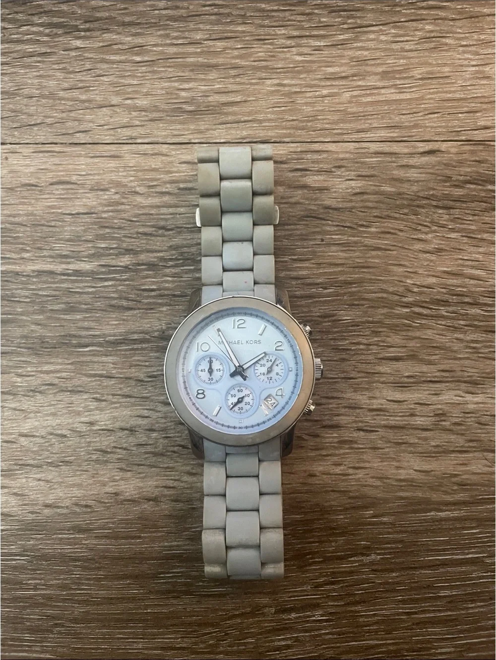 Michael Kors baby blue and Silver Ceramic Chronograph Watch